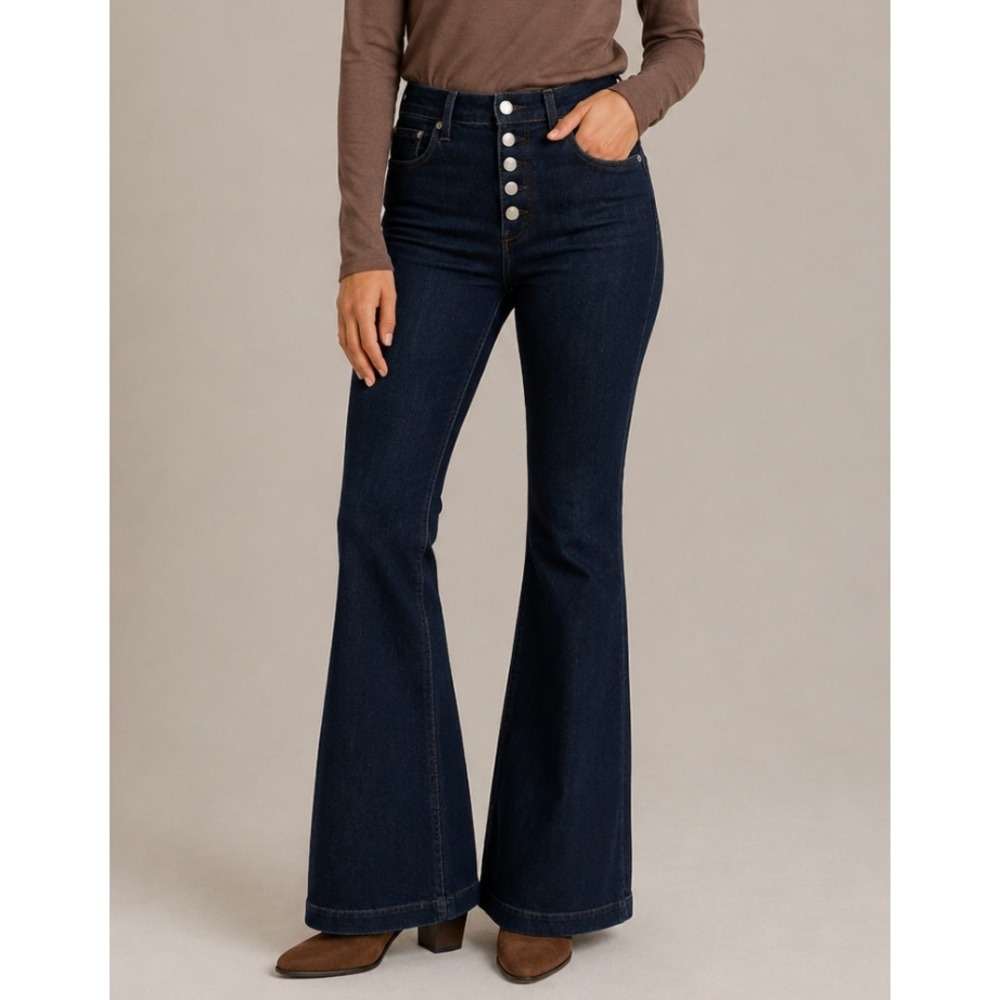 NEW GAP High Rise Flare Jeans Dark Wash Button Fly Stretch Denim 4/27R 652460-00